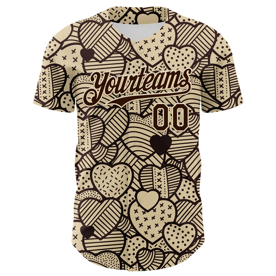 Custom Cream Brown 3D Pattern Design Foodie Food Snack Heart Chocolate Authentic Baseball Jersey