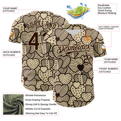 Custom Cream Brown 3D Pattern Design Foodie Food Snack Heart Chocolate Authentic Baseball Jersey