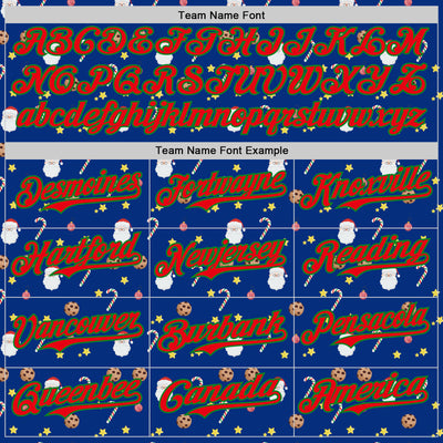 Custom Royal Fire Red-Grass Green 3D Pattern Design Christmas Foodie Food Snack Chocolate Cookie Candy Cane Authentic Baseball Jersey