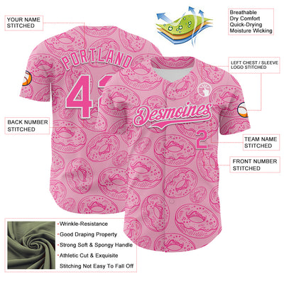 Custom Light Pink Pink-White 3D Pattern Design Christmas Foodie Food Dessert Donut Authentic Baseball Jersey
