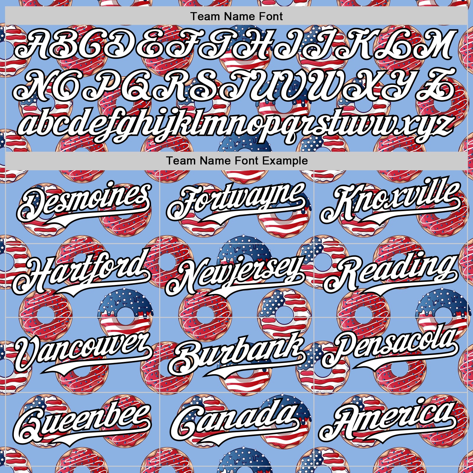 Custom Light Blue White-Black 3D Pattern Design USA Flag Foodie Food Dessert Donut Authentic Baseball Jersey