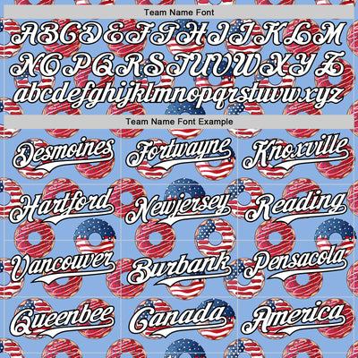 Custom Light Blue White-Black 3D Pattern Design USA Flag Foodie Food Dessert Donut Authentic Baseball Jersey