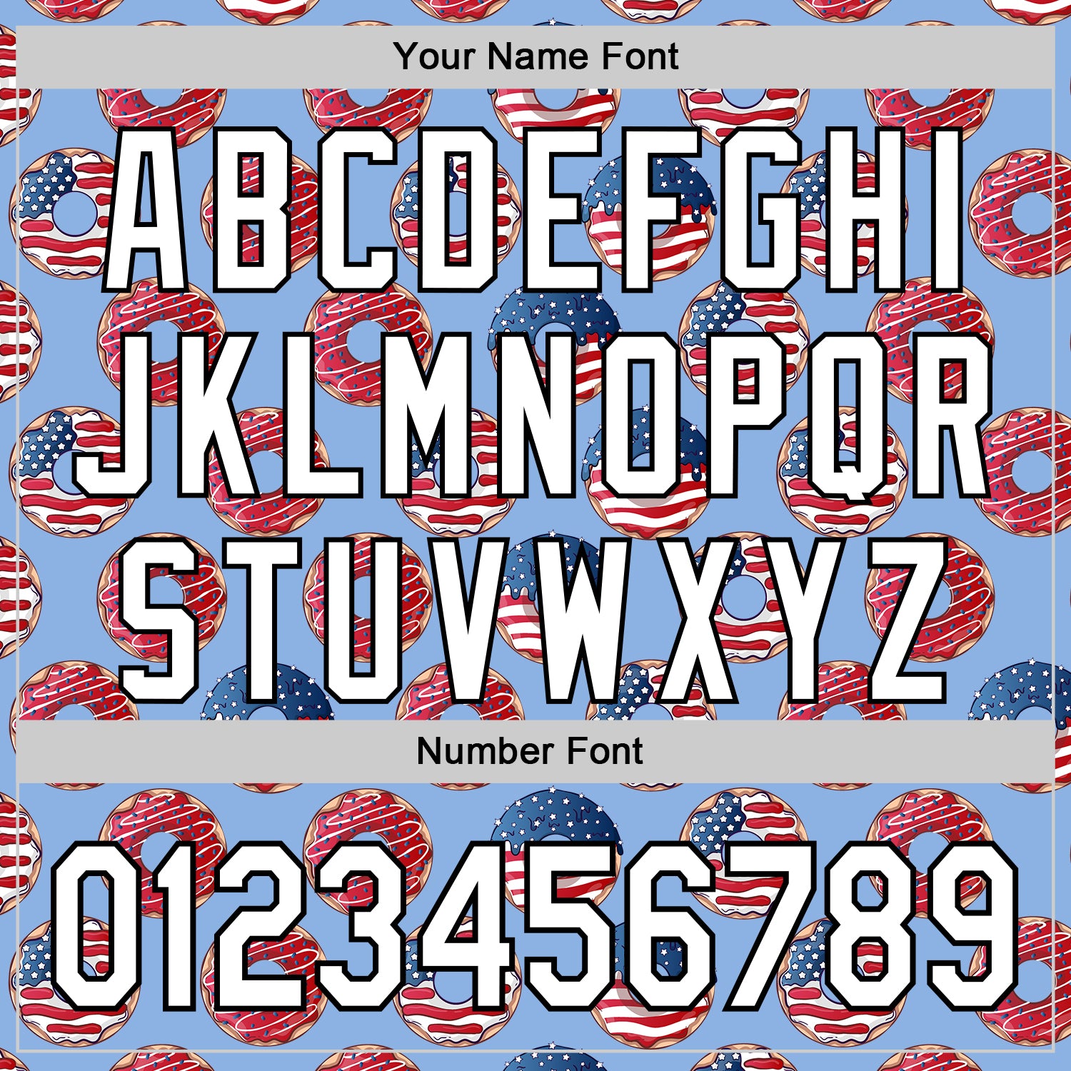 Custom Light Blue White-Black 3D Pattern Design USA Flag Foodie Food Dessert Donut Authentic Baseball Jersey