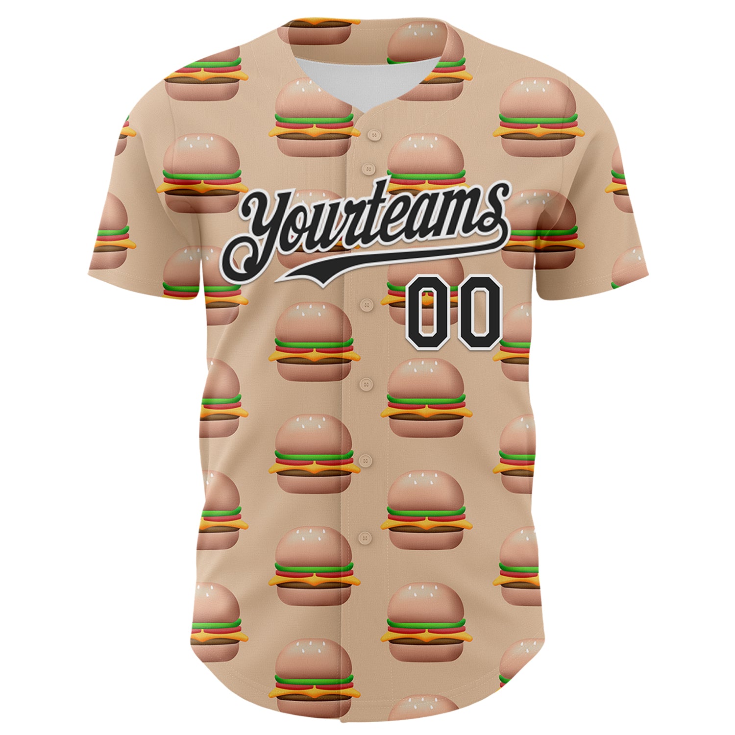 Custom Vegas Gold Black-White 3D Pattern Design Foodie Fast Food Burger Authentic Baseball Jersey