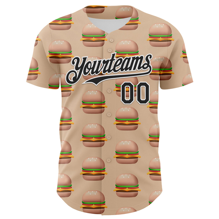 Custom Vegas Gold Black-White 3D Pattern Design Foodie Fast Food Burger Authentic Baseball Jersey