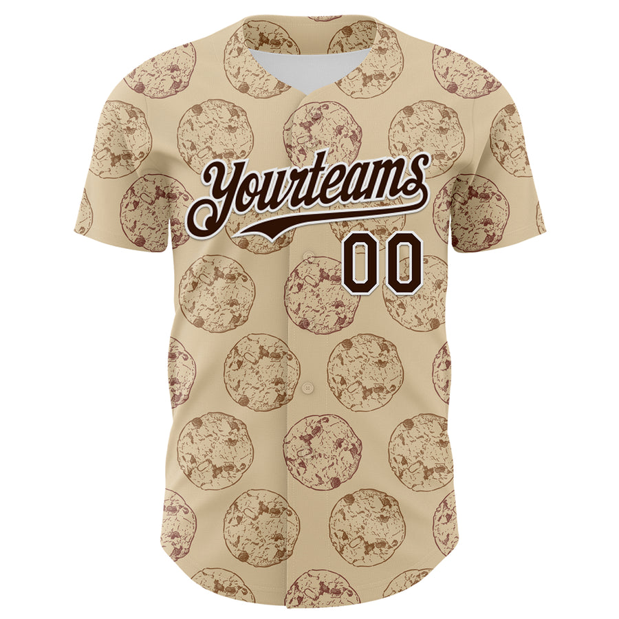 Custom City Cream Brown-White 3D Pattern Design Foodie Food Snack Chocolate Cookie Authentic Baseball Jersey