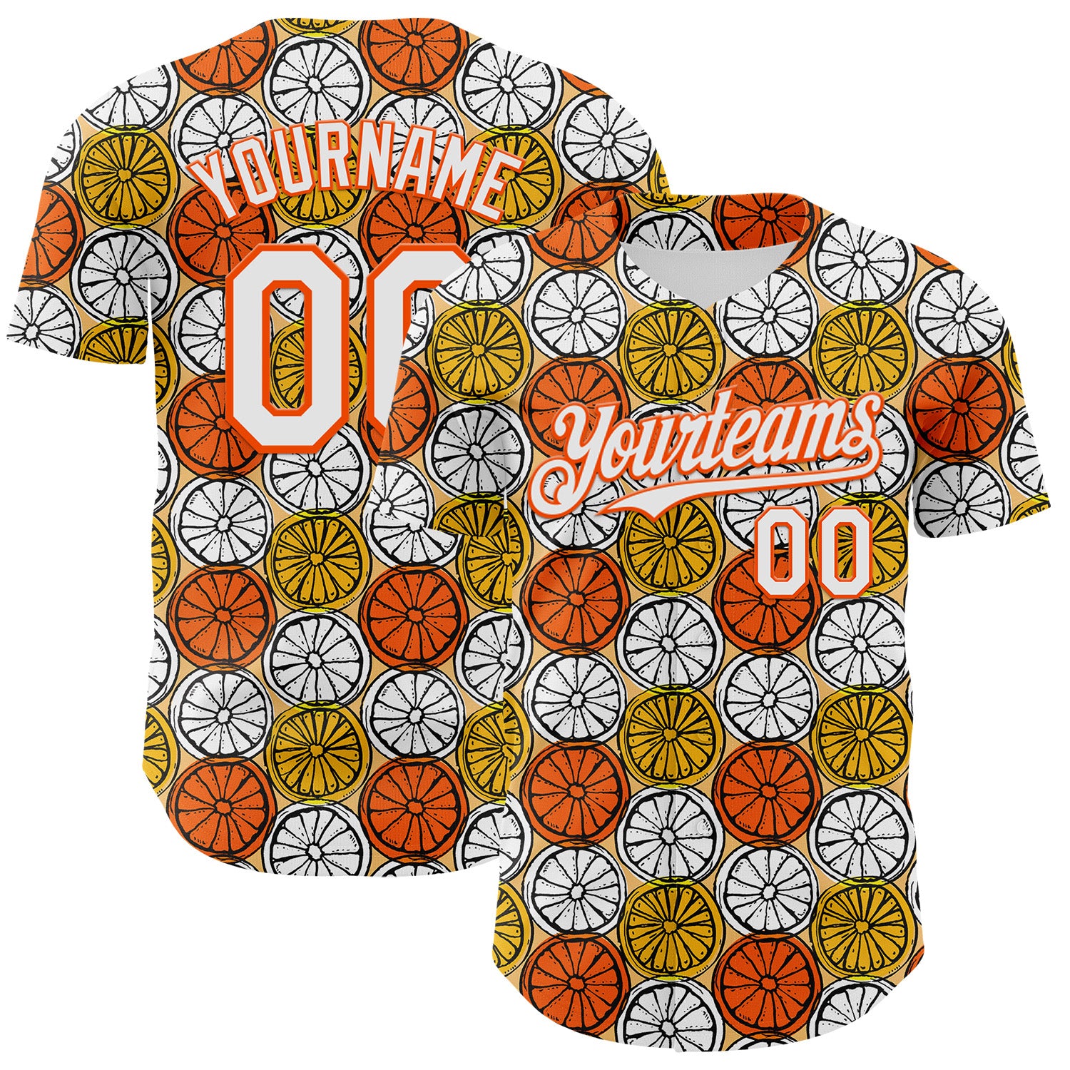 Custom Gold White-Orange 3D Pattern Design Foodie Food Fruit Orange Authentic Baseball Jersey