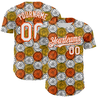 Custom Gold White-Orange 3D Pattern Design Foodie Food Fruit Orange Authentic Baseball Jersey