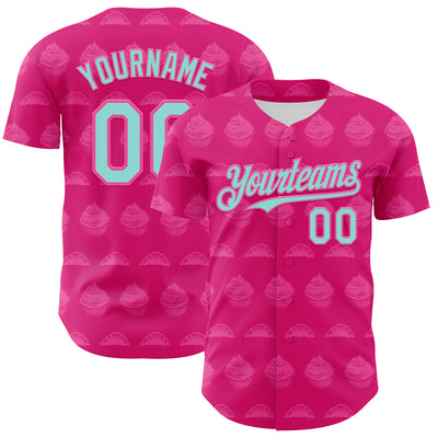 Custom Hot Pink Ice Blue-Pink 3D Pattern Design Foodie Food Dessert Cake Authentic Baseball Jersey