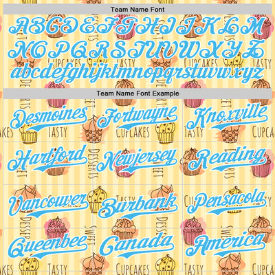 Custom Yellow Sky Blue-White 3D Pattern Design Foodie Food Dessert Cupcake Authentic Baseball Jersey