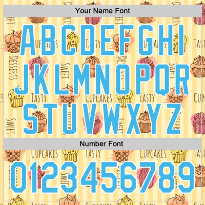 Custom Yellow Sky Blue-White 3D Pattern Design Foodie Food Dessert Cupcake Authentic Baseball Jersey