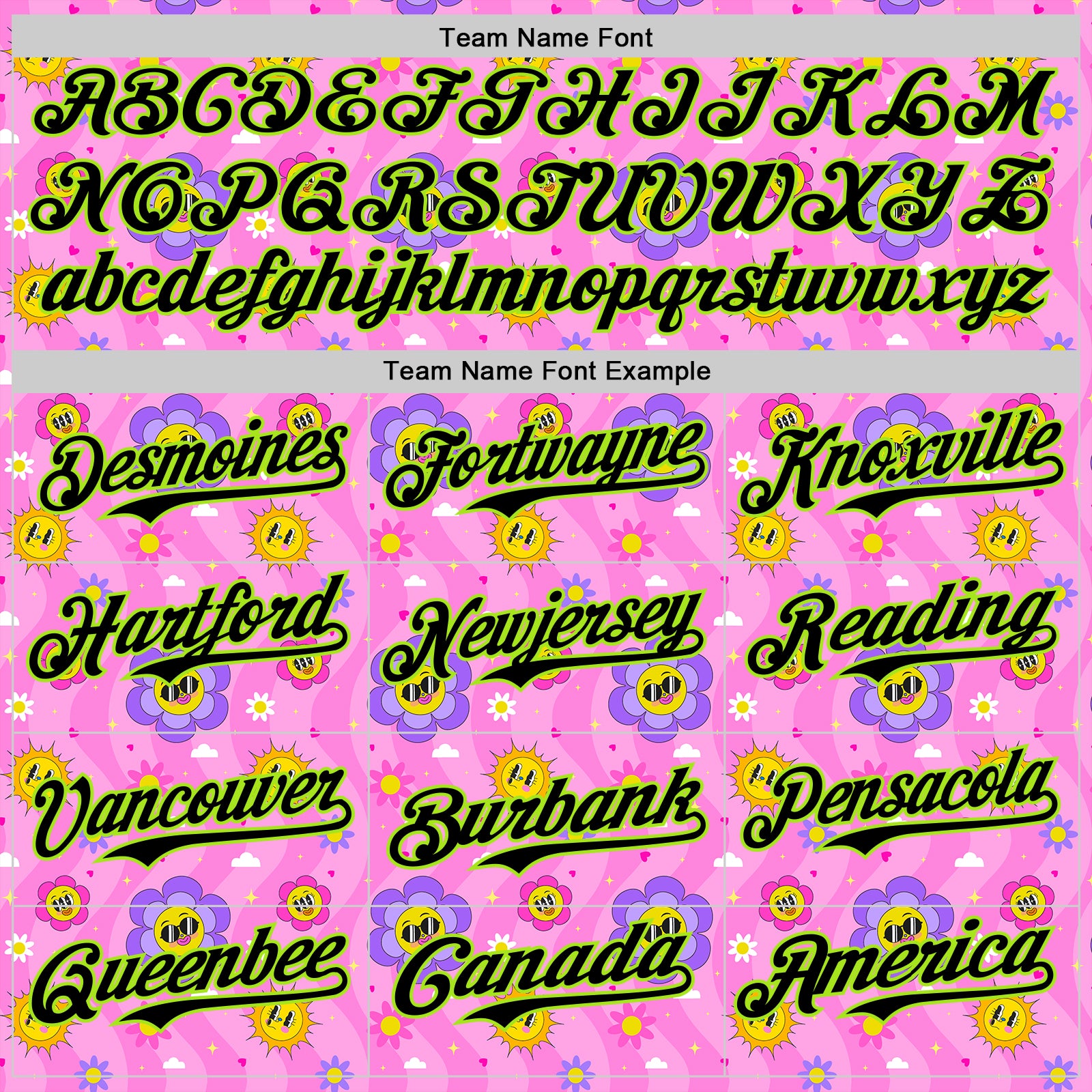 Custom Pink Black-Neon Green 3D Pattern Design Funny Cartoon Flower And Sun Authentic Baseball Jersey