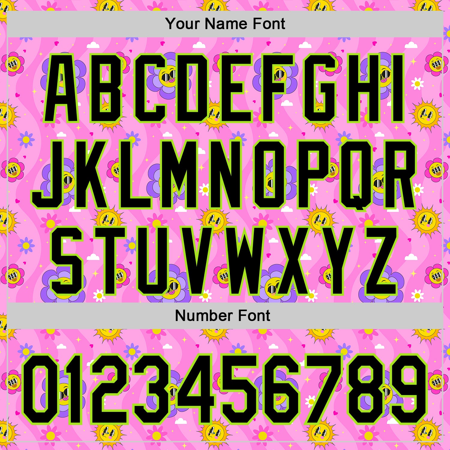 Custom Pink Black-Neon Green 3D Pattern Design Funny Cartoon Flower And Sun Authentic Baseball Jersey