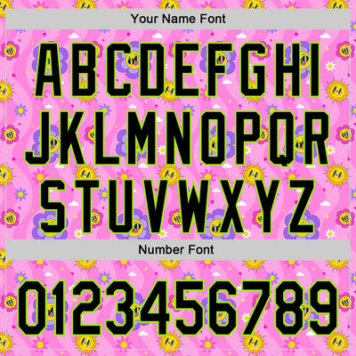 Custom Pink Black-Neon Green 3D Pattern Design Funny Cartoon Flower And Sun Authentic Baseball Jersey