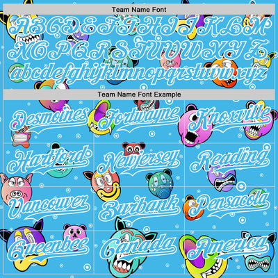 Custom Sky Blue White 3D Pattern Design Funny Cartoon Animal Authentic Baseball Jersey