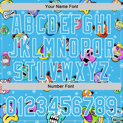 Custom Sky Blue White 3D Pattern Design Funny Cartoon Animal Authentic Baseball Jersey