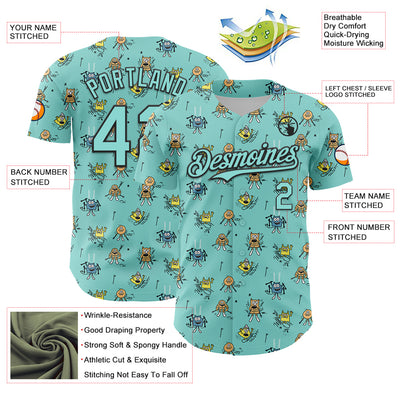 Custom Ice Blue Black 3D Pattern Design Funny Cartoon Monster Authentic Baseball Jersey