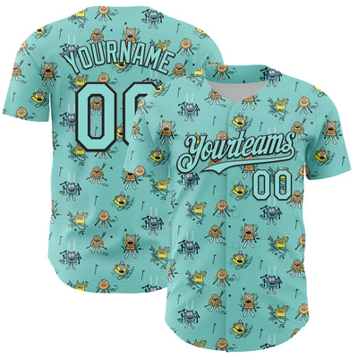 Custom Ice Blue Black 3D Pattern Design Funny Cartoon Monster Authentic Baseball Jersey