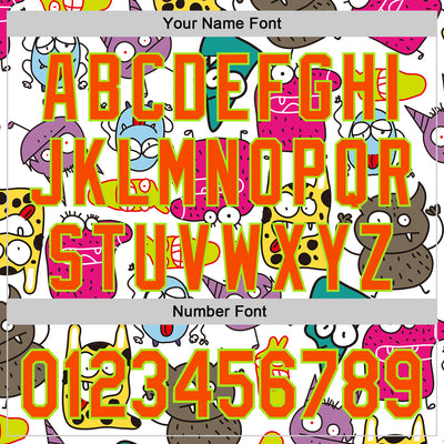 Custom White Orange-Neon Green 3D Pattern Design Funny Cartoon Monster Authentic Baseball Jersey