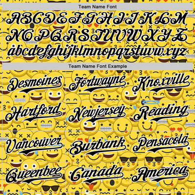 Custom Gold Black-White 3D Pattern Design Funny Cartoon Emoji Face Authentic Baseball Jersey