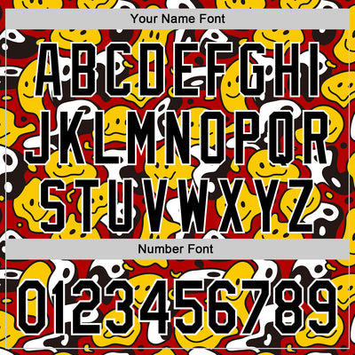 Custom Red Black-White 3D Pattern Design Funny Cartoon Emoji Smile Face And Yin Yang Authentic Baseball Jersey