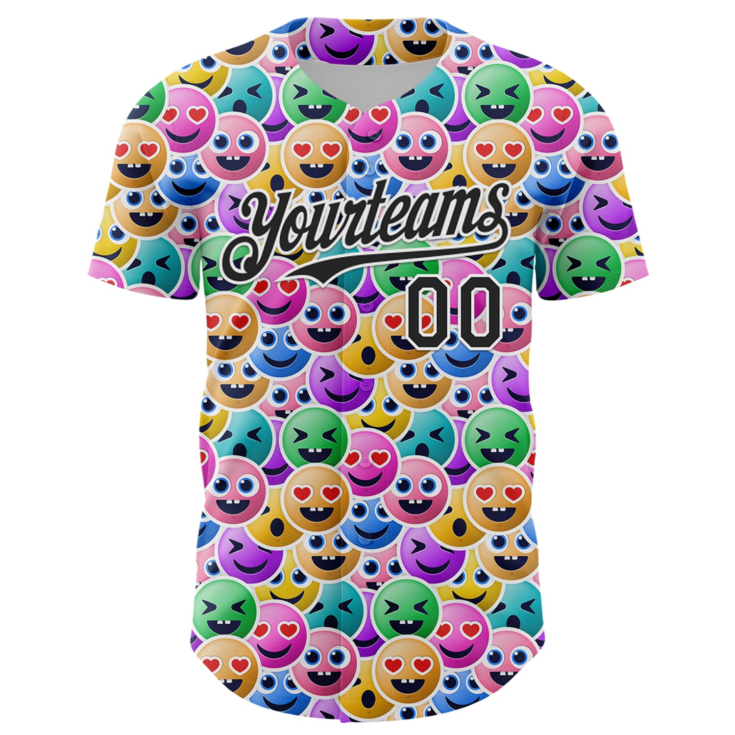 Custom White Black 3D Pattern Design Funny Cartoon Emoji Face Authentic Baseball Jersey