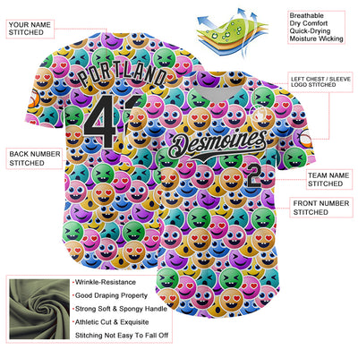 Custom White Black 3D Pattern Design Funny Cartoon Emoji Face Authentic Baseball Jersey