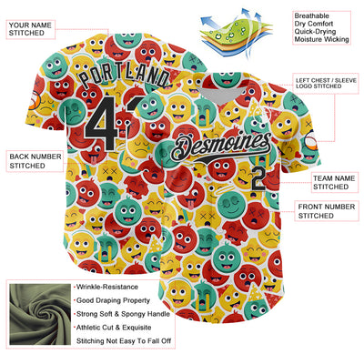 Custom White Black 3D Pattern Design Funny Cartoon Emoji Face Authentic Baseball Jersey