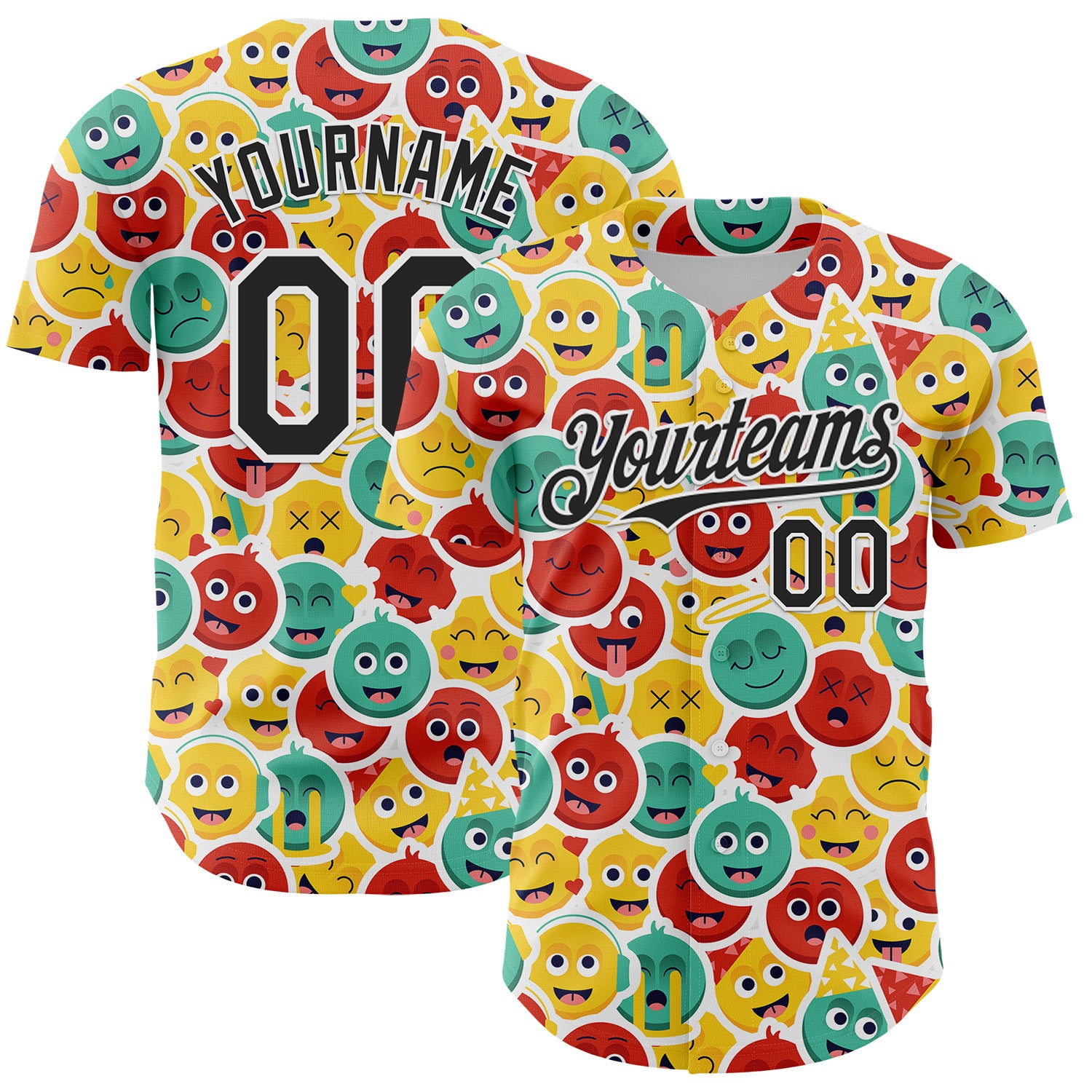 Custom White Black 3D Pattern Design Funny Cartoon Emoji Face Authentic Baseball Jersey