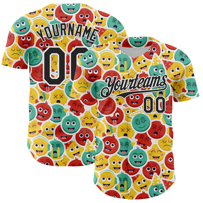 Custom White Black 3D Pattern Design Funny Cartoon Emoji Face Authentic Baseball Jersey