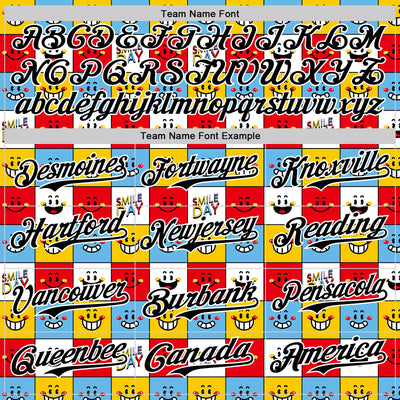 Custom White Black 3D Pattern Design Funny Cartoon Emoji Smile Face Authentic Baseball Jersey