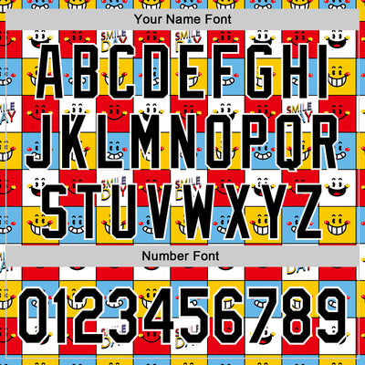 Custom White Black 3D Pattern Design Funny Cartoon Emoji Smile Face Authentic Baseball Jersey