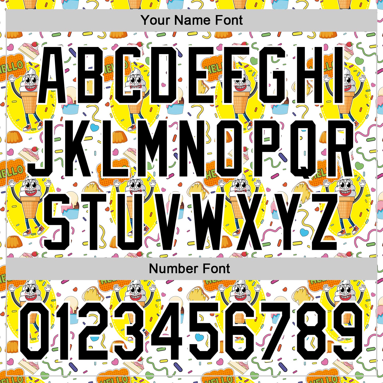 Custom White Black 3D Pattern Design Funny Cartoon Food Dessert Ice Ceam Authentic Baseball Jersey