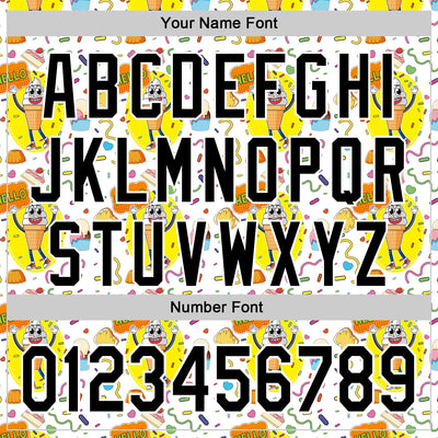 Custom White Black 3D Pattern Design Funny Cartoon Food Dessert Ice Ceam Authentic Baseball Jersey