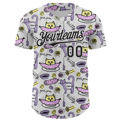 Custom White Black 3D Pattern Design Funny Cartoon Animal Cat And Dog Authentic Baseball Jersey