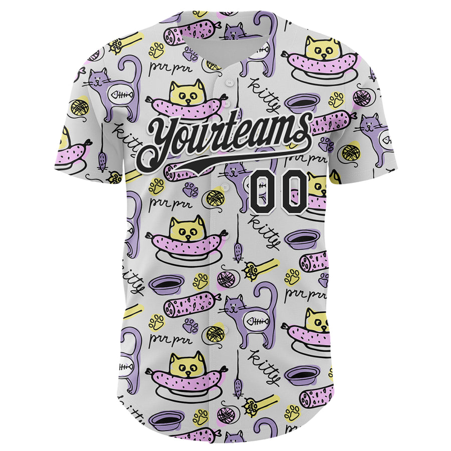 Custom White Black 3D Pattern Design Funny Cartoon Animal Cat And Dog Authentic Baseball Jersey