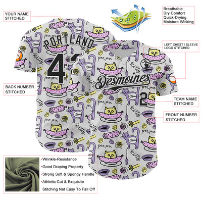 Custom White Black 3D Pattern Design Funny Cartoon Animal Cat And Dog Authentic Baseball Jersey