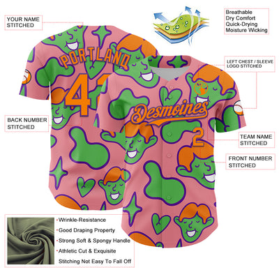 Custom Medium Pink Bay Orange-Purple 3D Pattern Design Funny Cartoon Kid Authentic Baseball Jersey