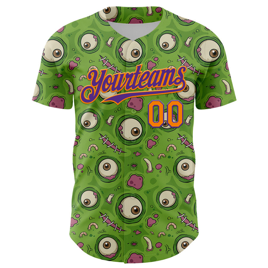 Custom Green Bay Orange-Purple 3D Pattern Design Funny Cartoon Monster Authentic Baseball Jersey