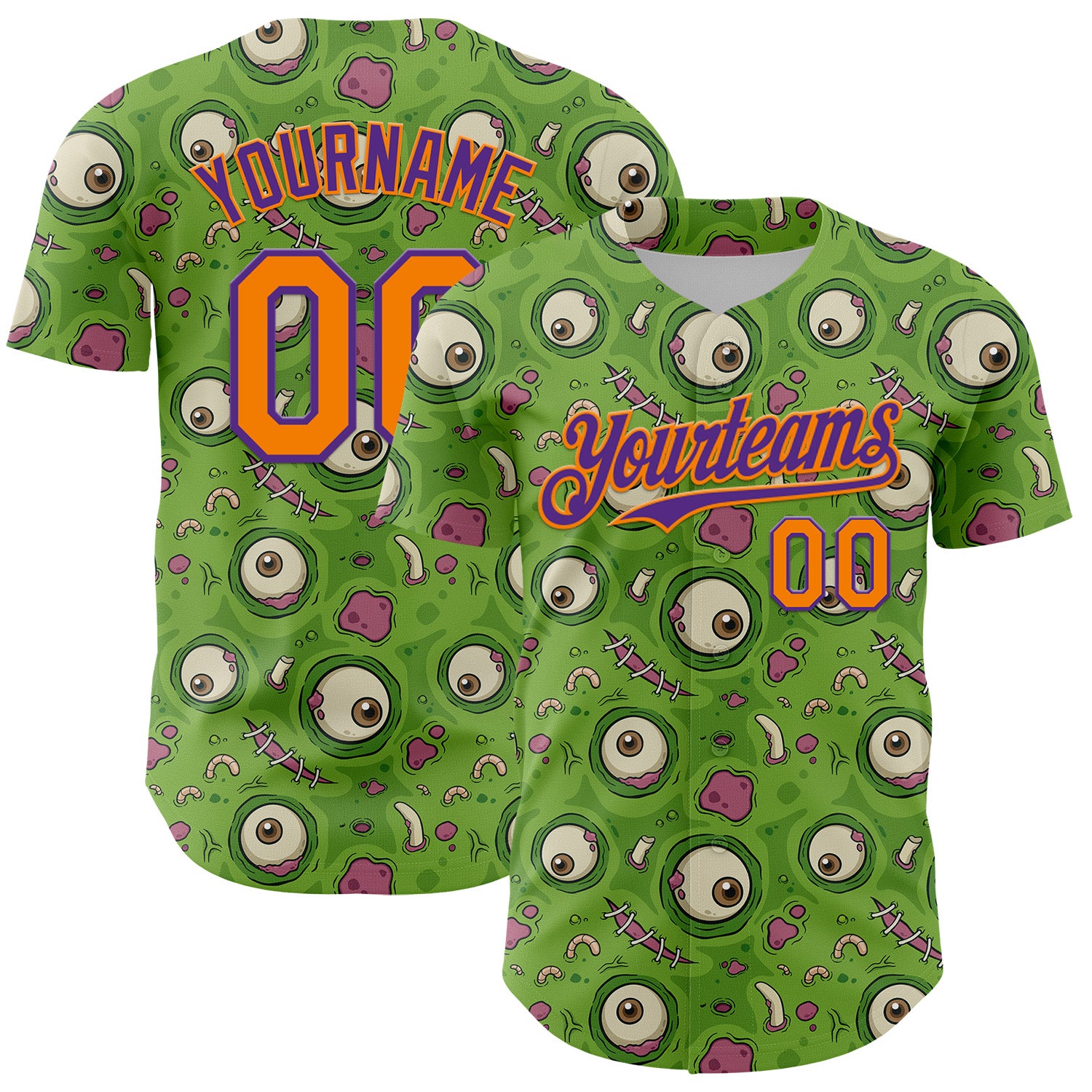 Custom Green Bay Orange-Purple 3D Pattern Design Funny Cartoon Monster Authentic Baseball Jersey
