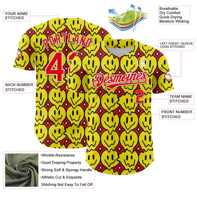 Custom Fire Red White 3D Pattern Design Funny Cartoon Emoji Smile Face Authentic Baseball Jersey