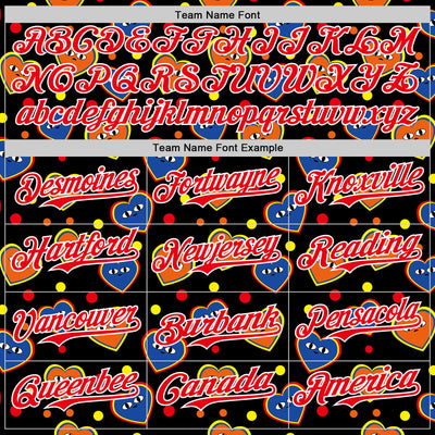 Custom Black Fire Red-White 3D Pattern Design Funny Cartoon Heart Authentic Baseball Jersey