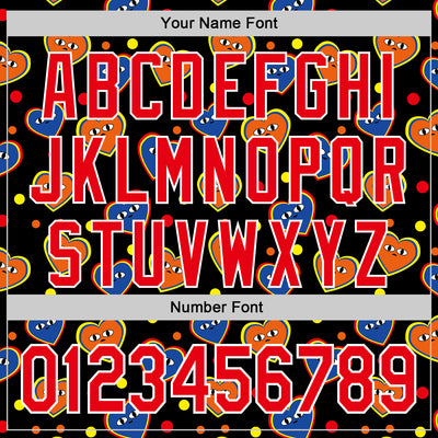 Custom Black Fire Red-White 3D Pattern Design Funny Cartoon Heart Authentic Baseball Jersey