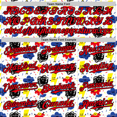 Custom White Fire Red-Black 3D Pattern Design Funny Cartoon Flower Cloud Lightning Authentic Baseball Jersey