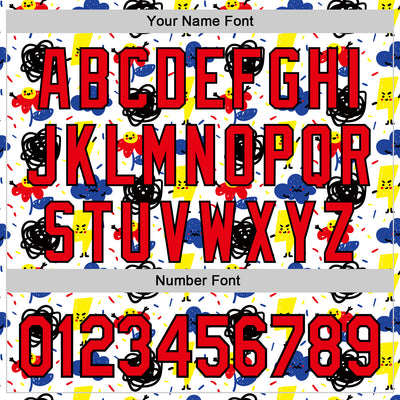 Custom White Fire Red-Black 3D Pattern Design Funny Cartoon Flower Cloud Lightning Authentic Baseball Jersey