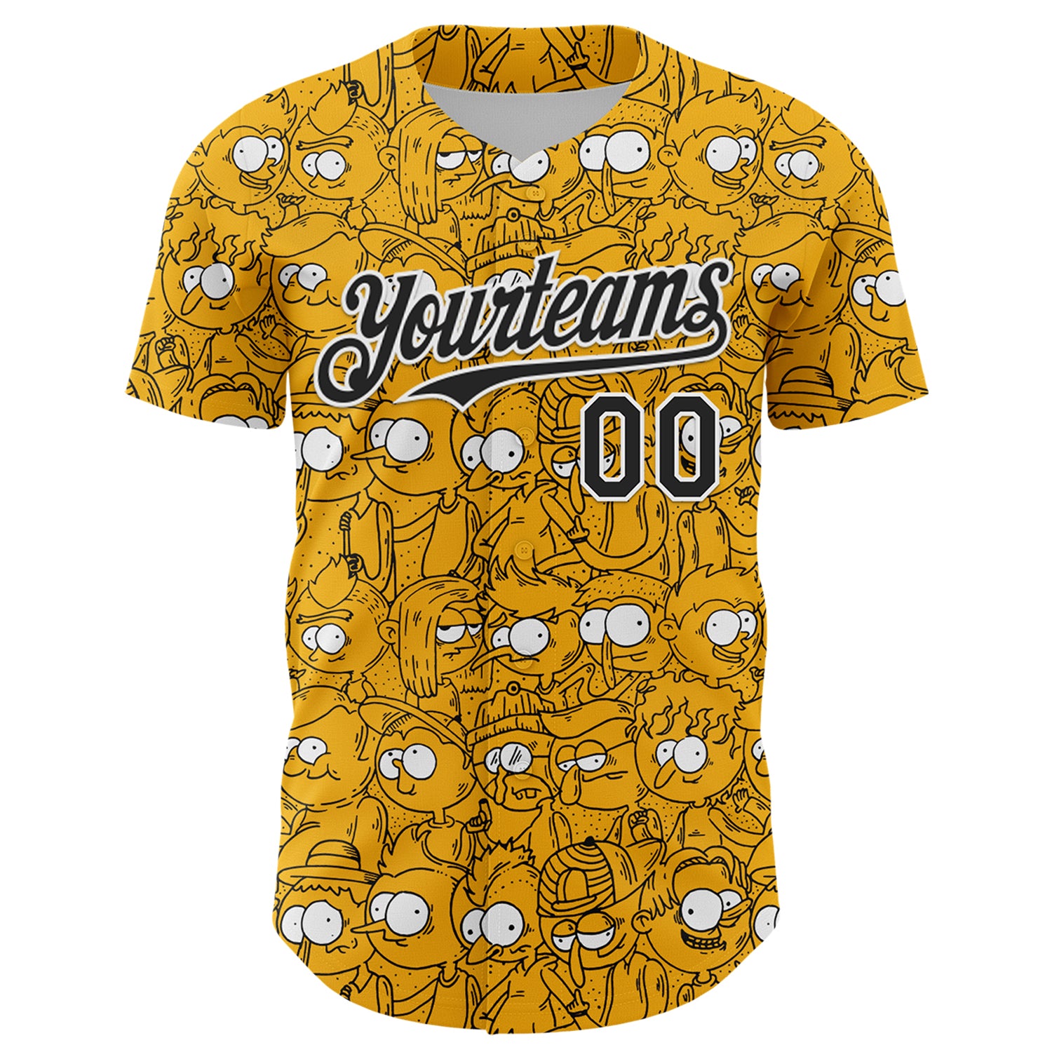 Custom Gold Black-White 3D Pattern Design Funny Cartoon People Authentic Baseball Jersey