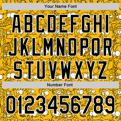 Custom Gold Black-White 3D Pattern Design Funny Cartoon People Authentic Baseball Jersey