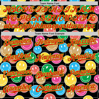 Custom Black Neon Green-Fire Red 3D Pattern Design Funny Cartoon Emoji Smile Face Authentic Baseball Jersey