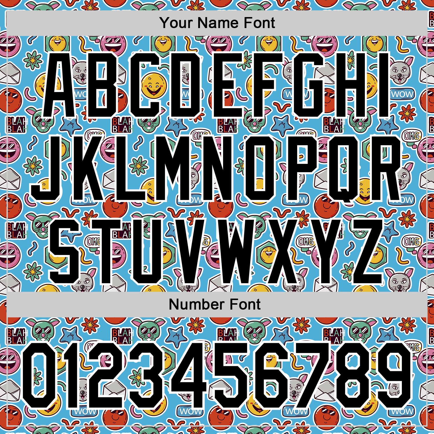 Custom Sky Blue Black-White 3D Pattern Design Funny Cartoon Emoji Authentic Baseball Jersey