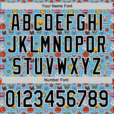 Custom Sky Blue Black-White 3D Pattern Design Funny Cartoon Emoji Authentic Baseball Jersey